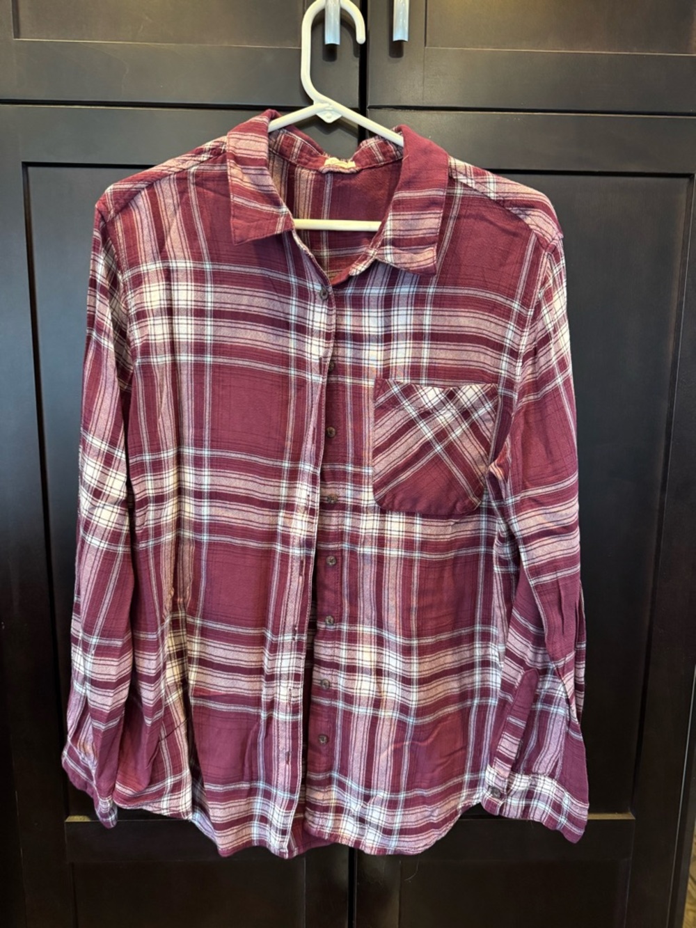 Garage Burgundy and White Plaid Button-Down Shirt